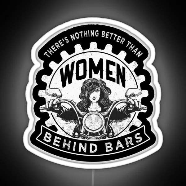 Woman Behind Bars Motorcycle Design RGB Neon Sign