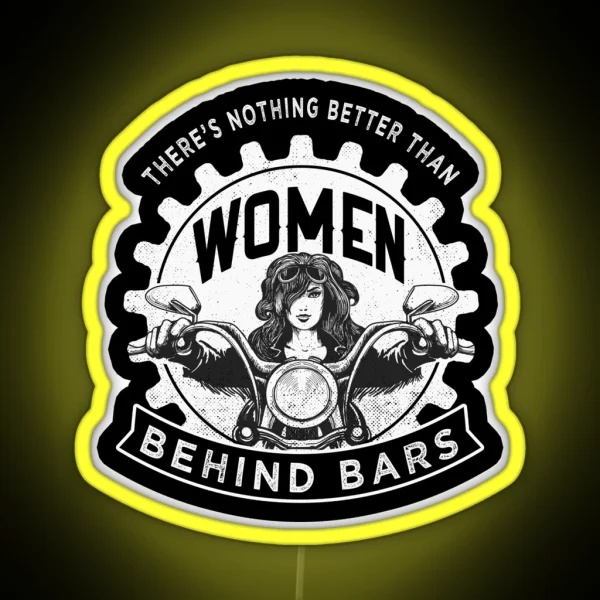 Woman Behind Bars Motorcycle Design RGB Neon Sign