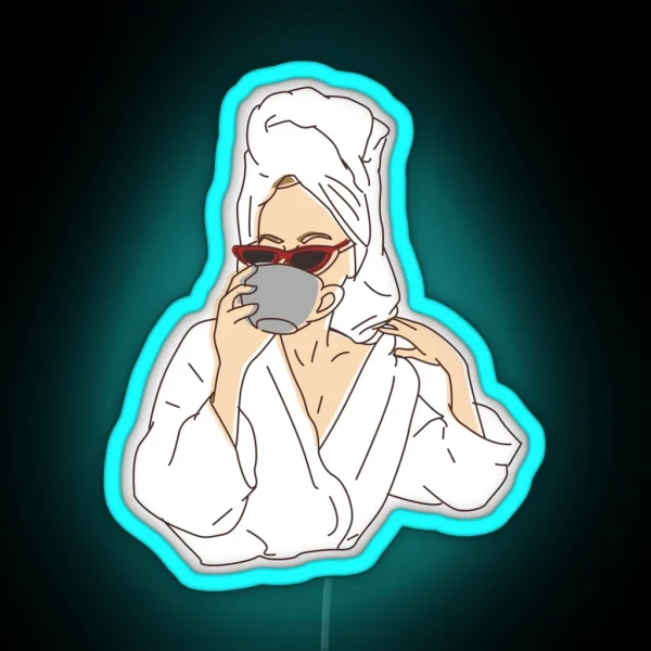 Woman Drinking In Her Bathrobe RGB Neon Sign