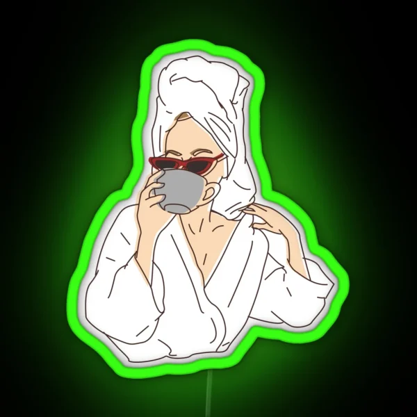 Woman Drinking In Her Bathrobe RGB Neon Sign