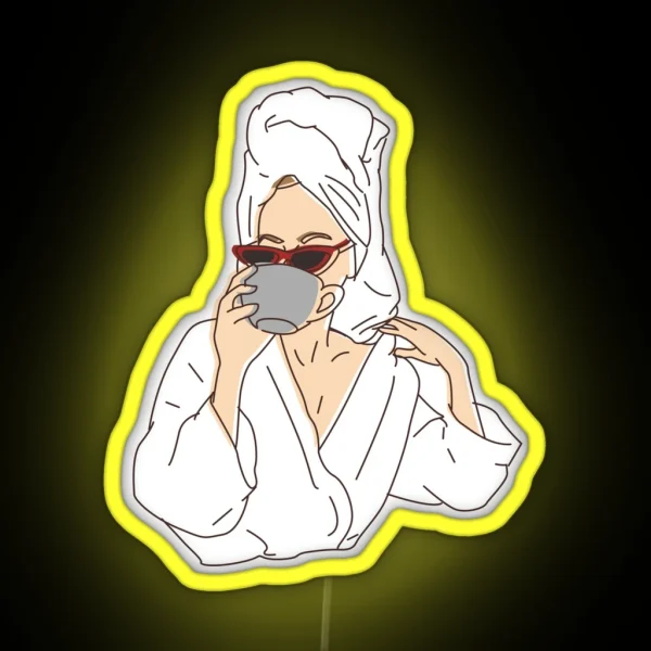 Woman Drinking In Her Bathrobe RGB Neon Sign