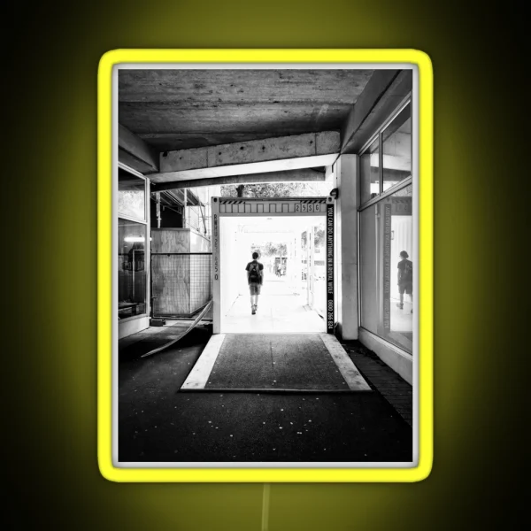 Woman Walking Through A Temporary Walkway RGB Neon Sign