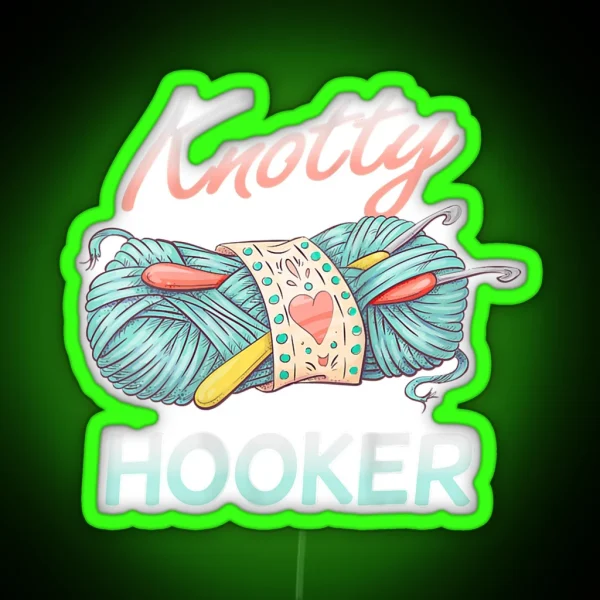 Womens Crocheting Hooks And Yarn Design RGB Neon Sign