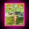 Neon pink sign in a whimsical Wonderland style with vibrant RGB colors.