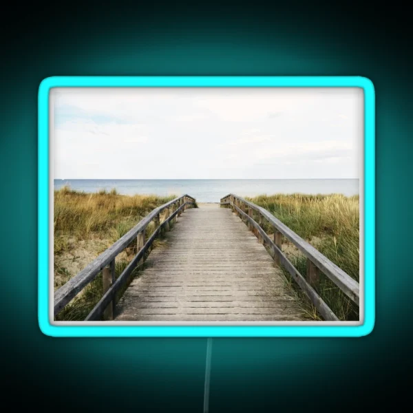 Wooden Ocean Bridge Beach Walkway RGB Neon Sign