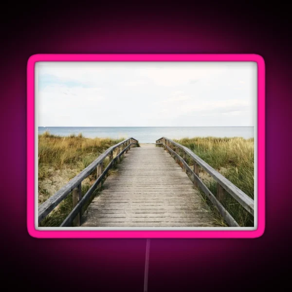 Wooden Ocean Bridge Beach Walkway RGB Neon Sign