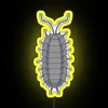 Neon sign featuring an insect with armored shell, possibly a woodlouse or armadillo bug.