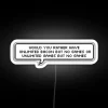 Neon "Would You Rather" sign with a chuckle sandwich in RGB colors.