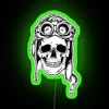 WWII flying ace neon sign with vibrant green color scheme, commemorating heroic pilots of World War II.