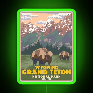 Wyoming Grand Teton National Park Mountain Hiking RGB Neon Sign