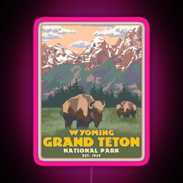 Wyoming Grand Teton National Park Mountain Hiking RGB Neon Sign