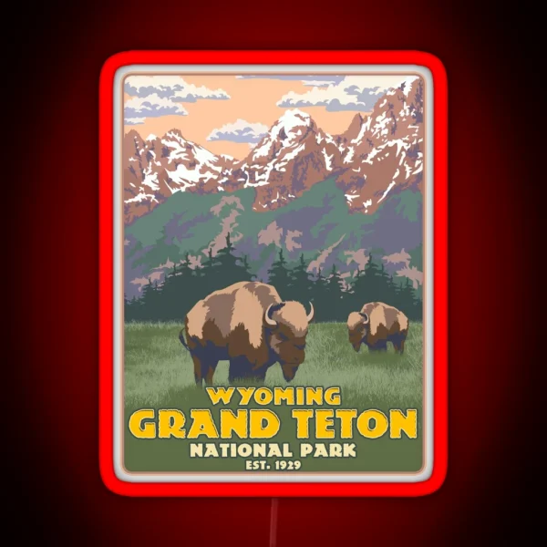 Wyoming Grand Teton National Park Mountain Hiking RGB Neon Sign