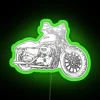 Neon-lit silhouette of an XL883N motorcycle with vibrant colors and green neon accents.