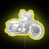 Neon-lit motorcycle silhouette with a pencil drawing style, featuring an XL883N cruiser or bobber with vibrant RGB colors.