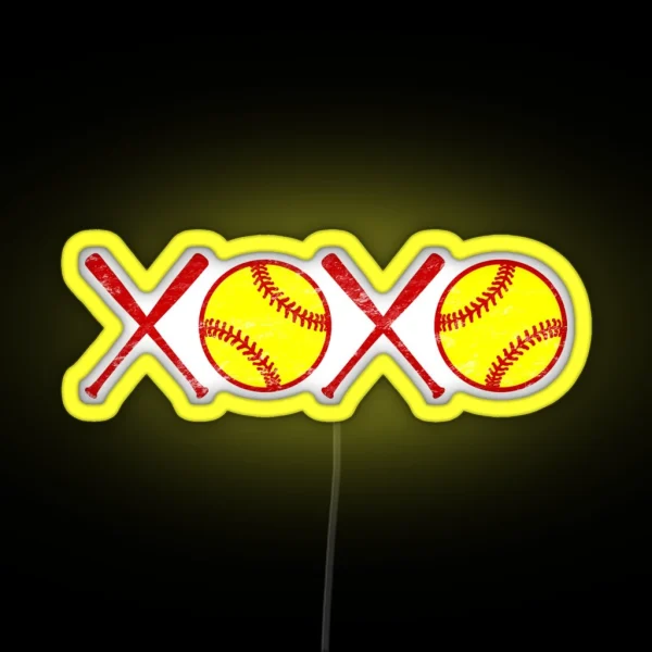 XOXO Hugs And Kisses LOVE Fastpitch Softball RGB Neon Sign