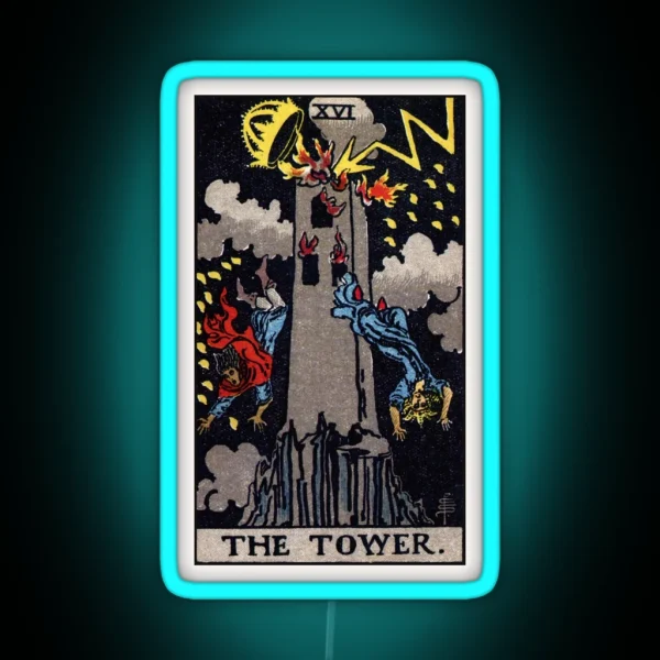 XVI The Tower Tarot Card RGB Neon Sign