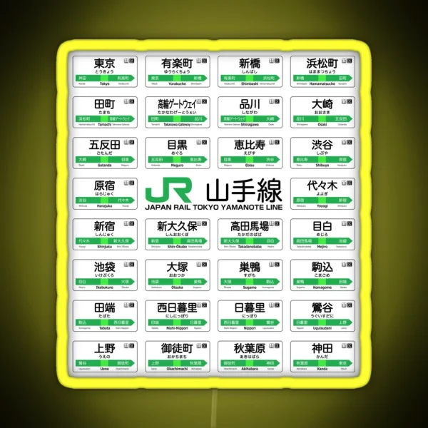 Yamanote Line Train Stations All Dark Text RGB Neon Sign