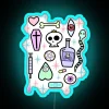 Neon blue pastel kawaii pattern with creepy cute elements.