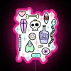 Pastel pink neon sign featuring a creepy cute yami kawaii pattern in RGB colors.