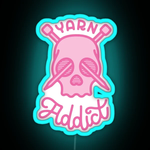 Yarn And Knitting Addict Pink Skull RGB Neon Sign