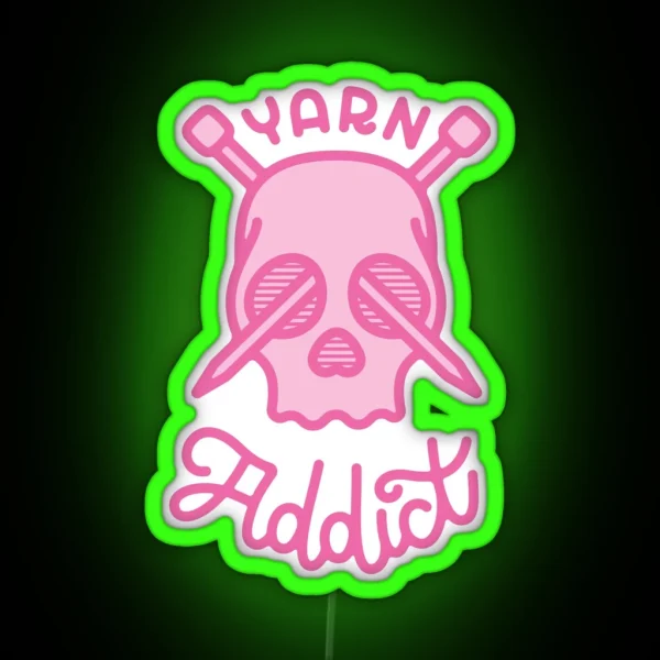 Yarn And Knitting Addict Pink Skull RGB Neon Sign