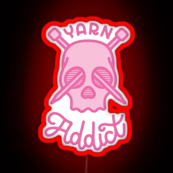 Yarn And Knitting Addict Pink Skull RGB Neon Sign