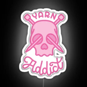 Yarn And Knitting Addict Pink Skull RGB Neon Sign