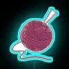 Neon blue yarn ball with vibrant RGB lighting effect on a colorful background.