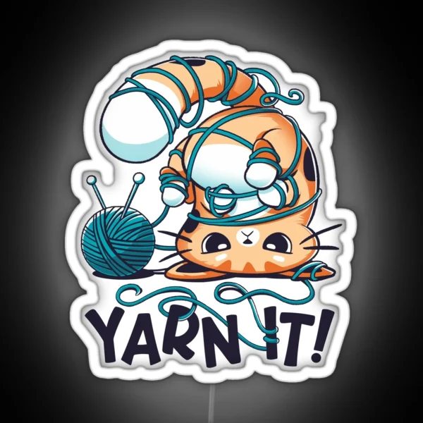 Yarn It Cute Silly Cat RGB Neon Sign