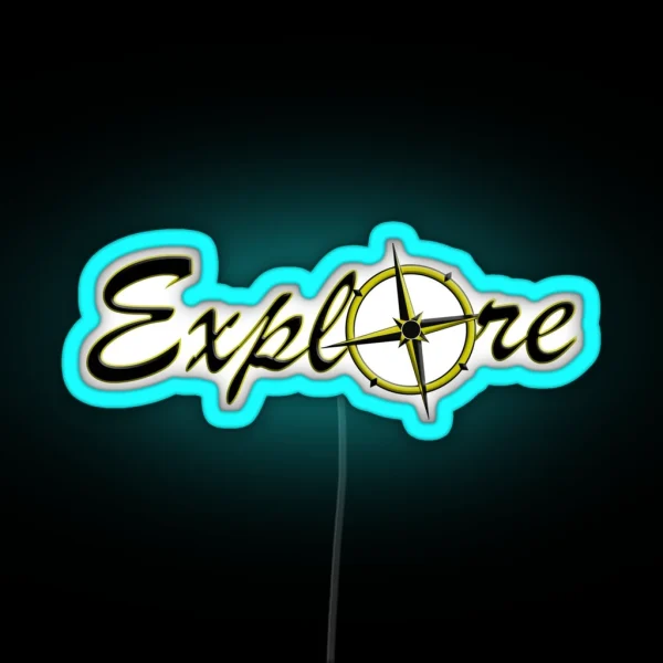 Yellow And Black Explore With Compass Rose RGB Neon Sign