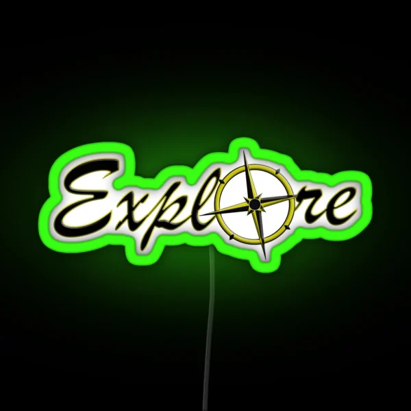 Yellow And Black Explore With Compass Rose RGB Neon Sign