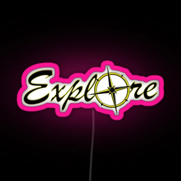 Yellow And Black Explore With Compass Rose RGB Neon Sign