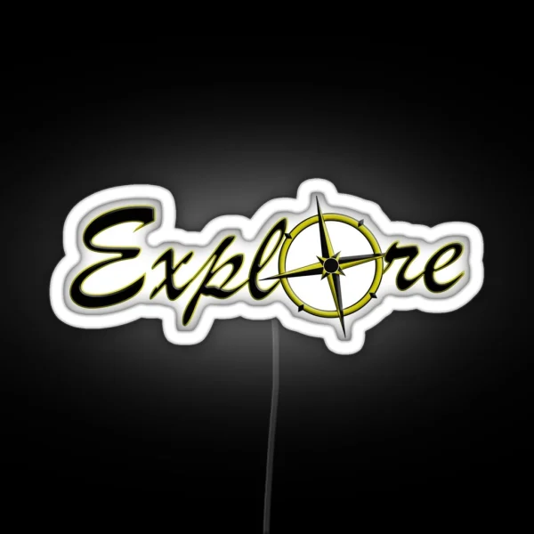 Yellow And Black Explore With Compass Rose RGB Neon Sign