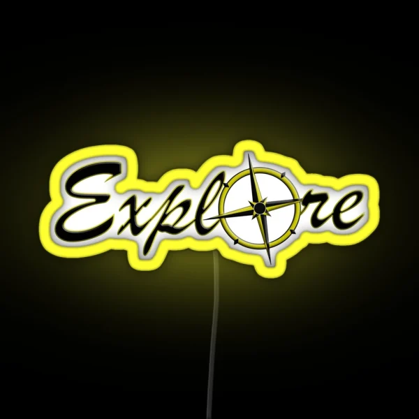Yellow And Black Explore With Compass Rose RGB Neon Sign