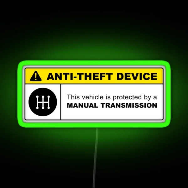 Yellow Anti Theft Device Manual Transmission RGB Neon Sign
