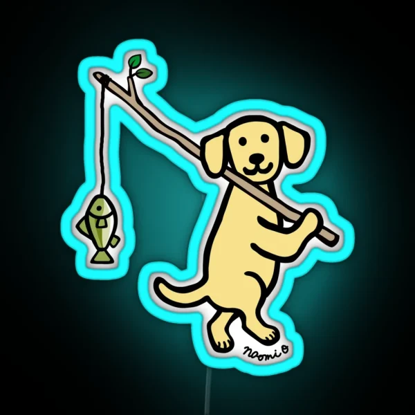 Yellow Labrador Retriever Fishing RGB Neon Sign
