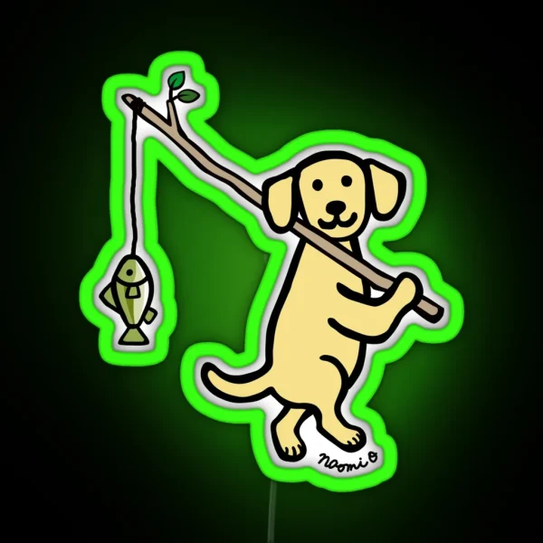 Yellow Labrador Retriever Fishing RGB Neon Sign