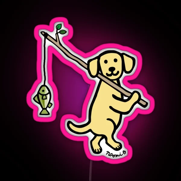 Yellow Labrador Retriever Fishing RGB Neon Sign