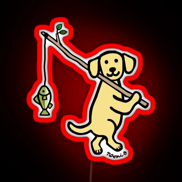 Yellow Labrador Retriever Fishing RGB Neon Sign