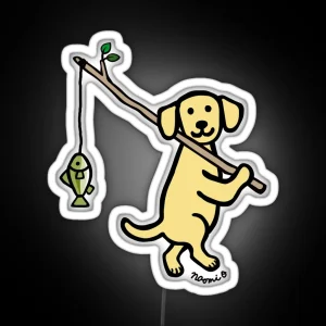 Yellow Labrador Retriever Fishing RGB Neon Sign