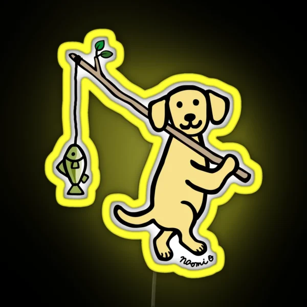 Yellow Labrador Retriever Fishing RGB Neon Sign