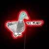 Neon sign with LED lights spelling out "Yes M" in red, featuring a duck icon.