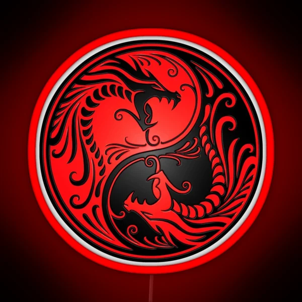 Yin Yang Dragons Red And Black RGB Neon Sign