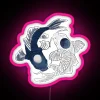 Neon pink yin-yang symbol with two koi fish in harmony.