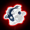 Yin Yang Symbol with Koi Fish in Neon RGB Colors on a Red Background