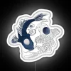 Neon yin yang symbol featuring a koi fish in vibrant colors on a white background.