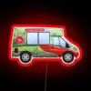 Red neon sign reading 'Yorkshire Tea Van' in bold, modern font.