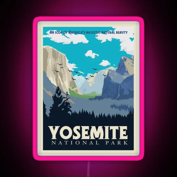 Yosemite National Park Vintage Travel Poster RGB Neon Sign