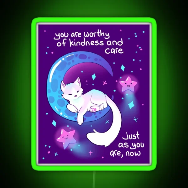 You Are Worthy Of Kindness And Care Space Kitty RGB Neon Sign