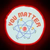 Atom design science neon sign illustration highlighting individual importance.